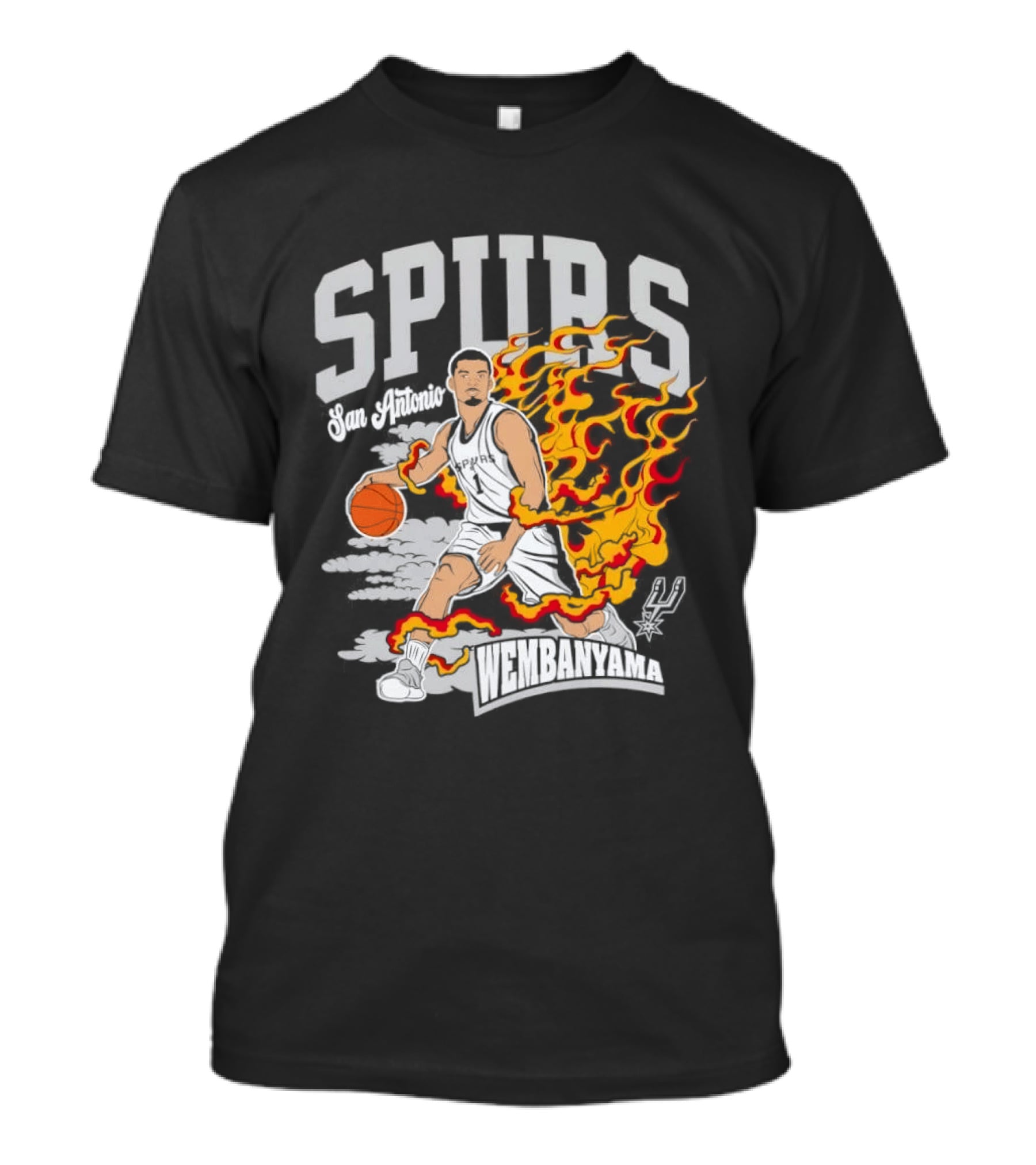 Victor Wembanyama San Antonio Spurs No 1 Basketball Flames Caricature T-Shirt