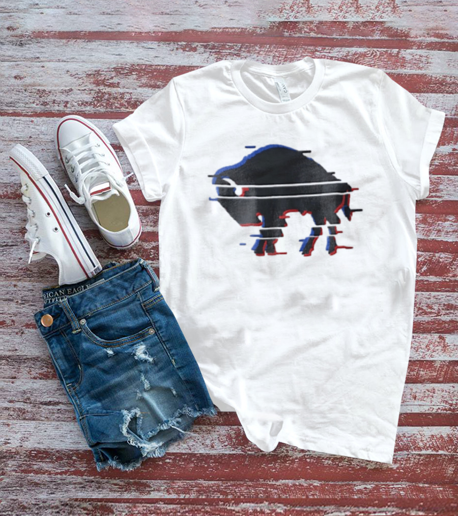 Buffalo Glitch Effect Blue Red Overlay Optical Illusion T-Shirt
