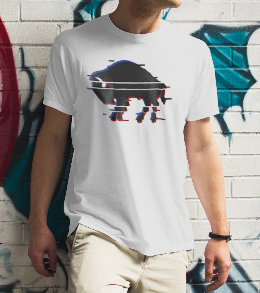 Buffalo Glitch Effect Blue Red Overlay Optical Illusion T-Shirt