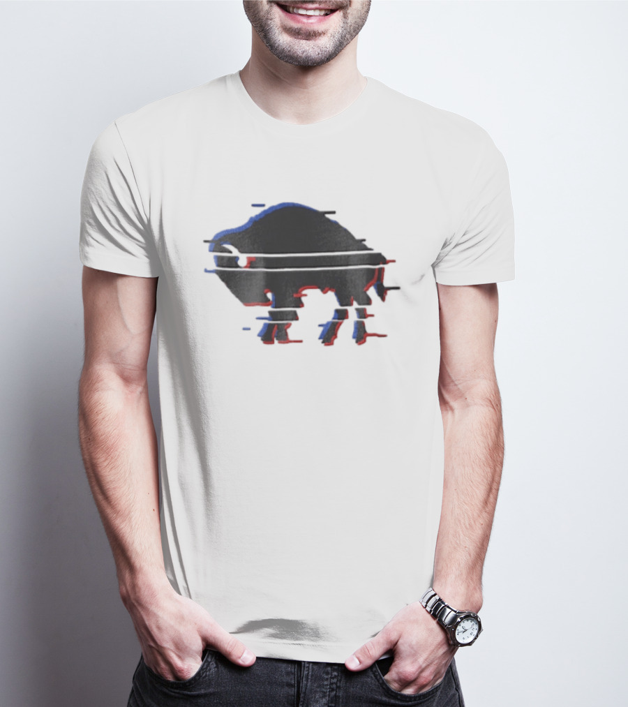 Buffalo Glitch Effect Blue Red Overlay Optical Illusion T-Shirt