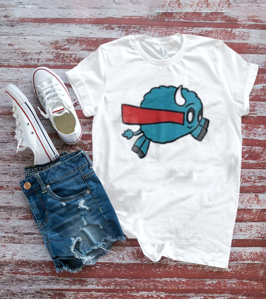 Buffalo Superhero With Red Cape Flying Action T-Shirt