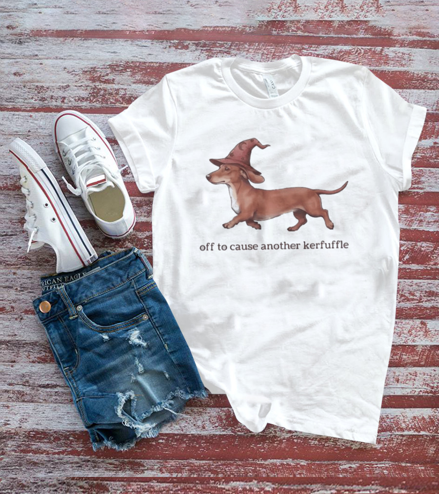 Off To Cause Another Kerfuffle Dachshund Wizard T-Shirt