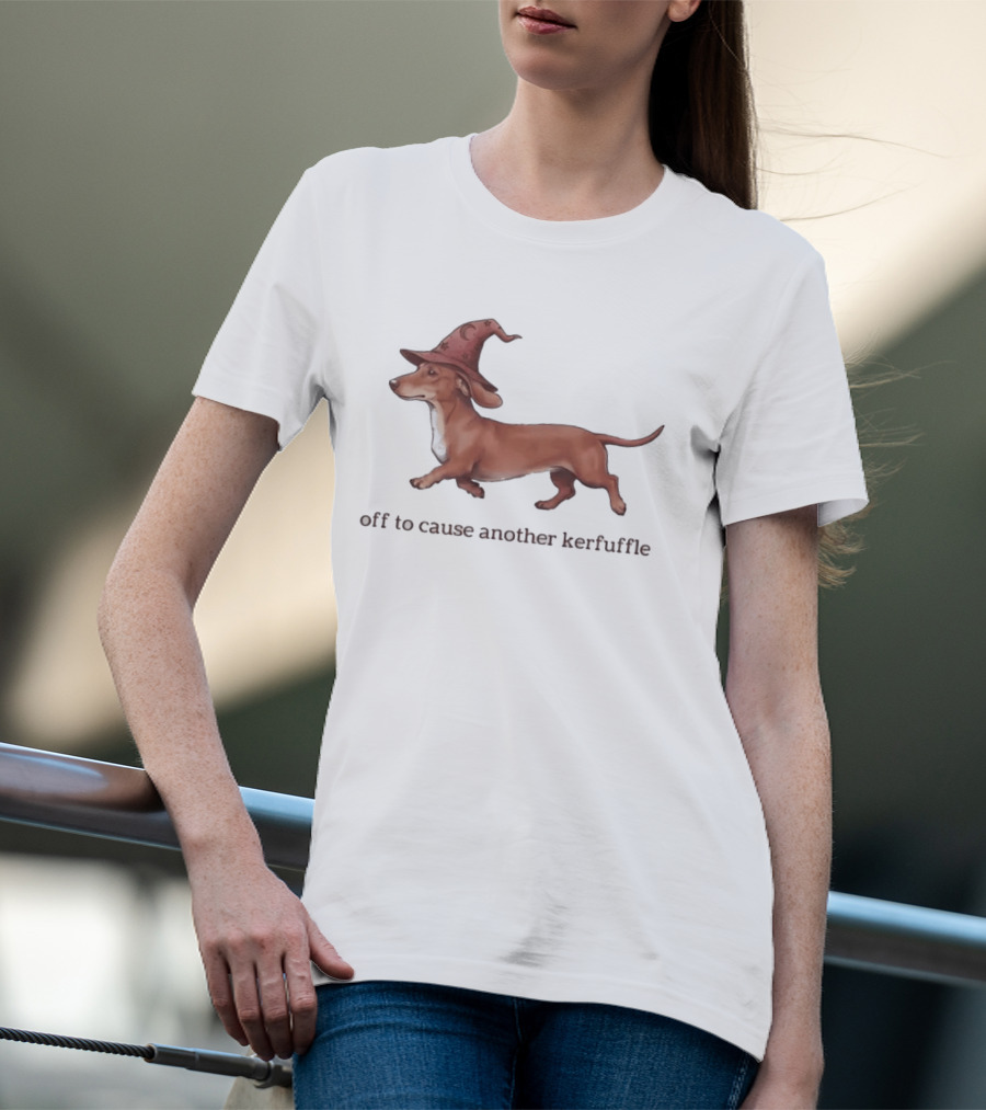 Off To Cause Another Kerfuffle Dachshund Wizard T-Shirt
