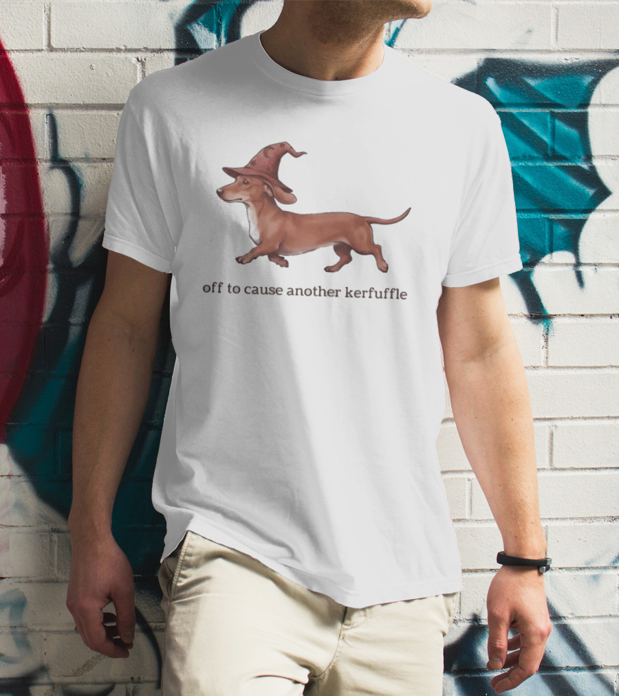 Off To Cause Another Kerfuffle Dachshund Wizard T-Shirt