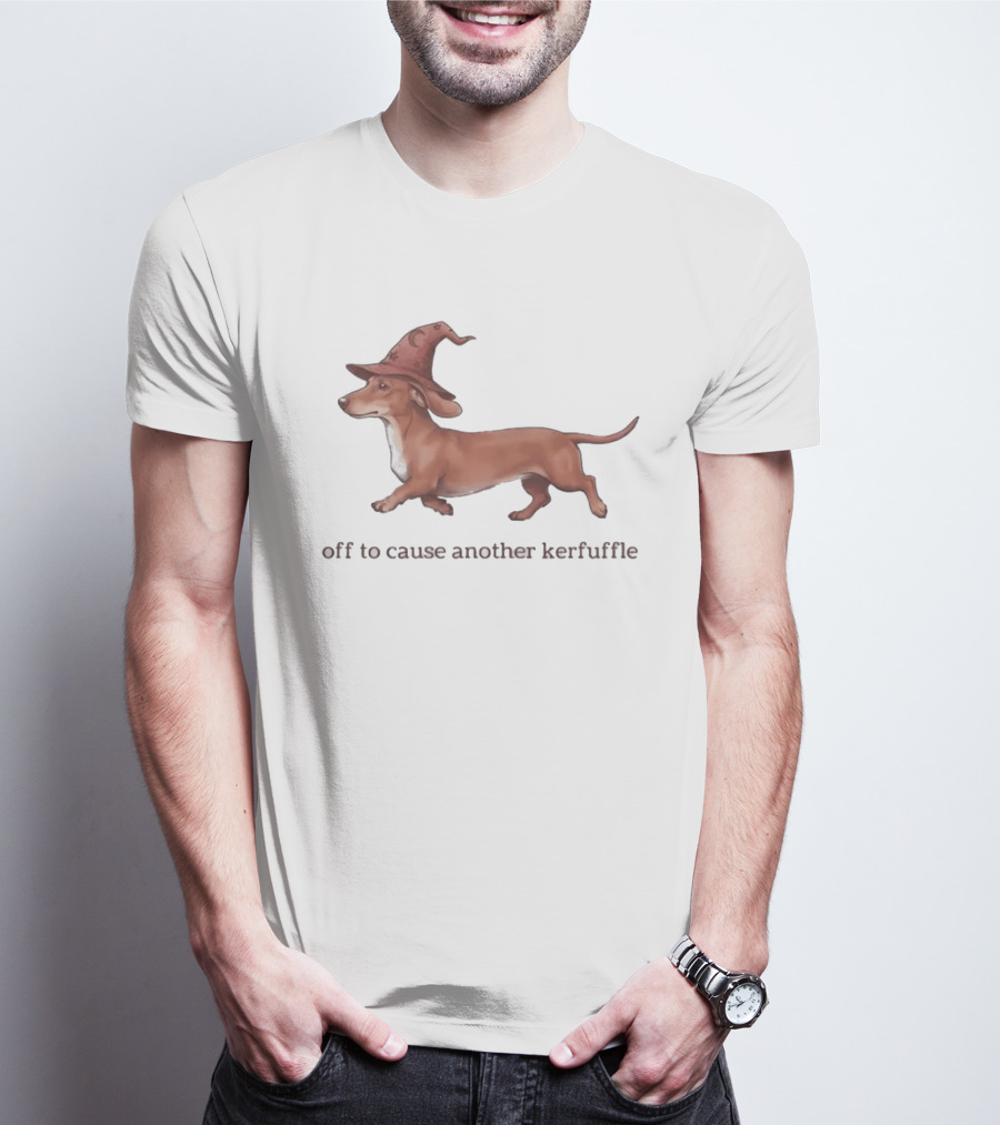 Off To Cause Another Kerfuffle Dachshund Wizard T-Shirt