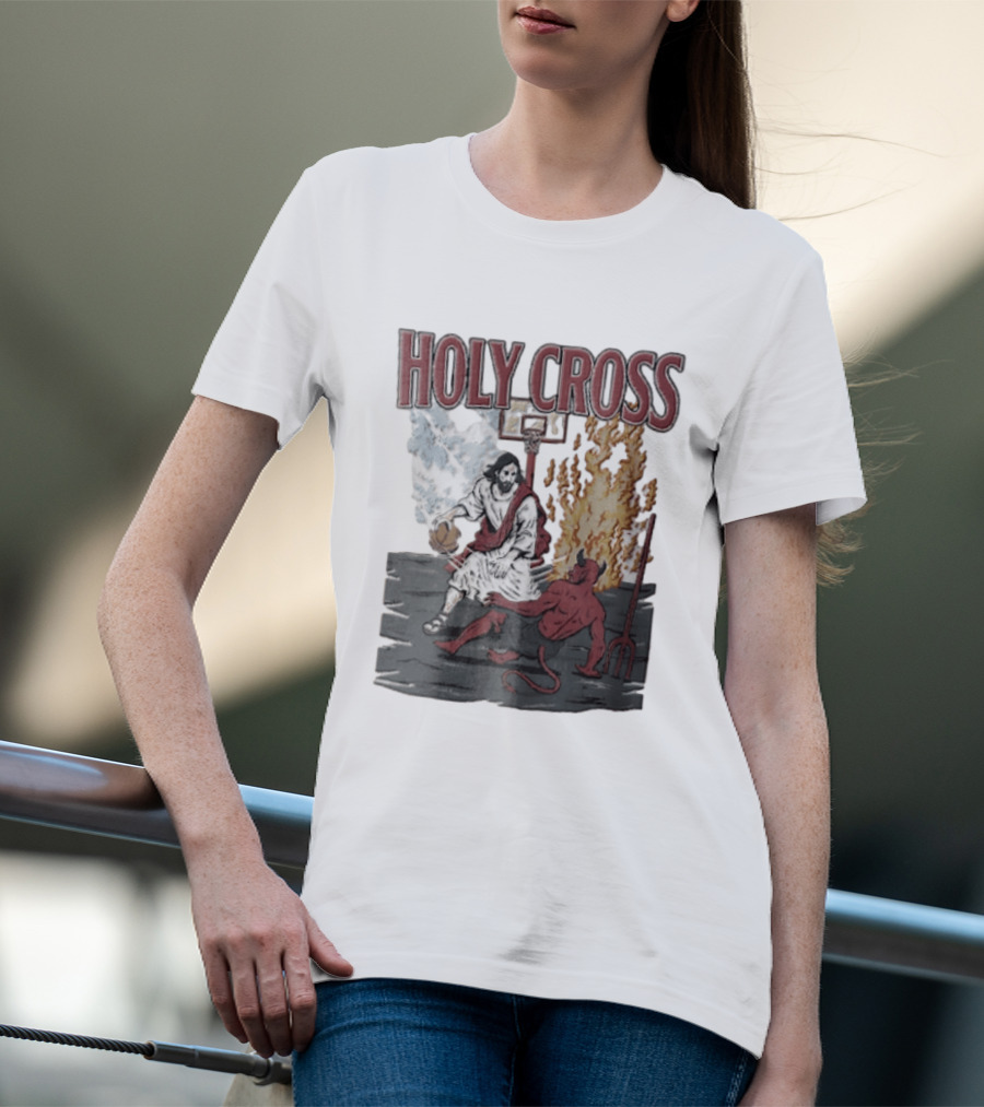 Holy Cross Basketball Player Versus Devil Duel T-Shirt