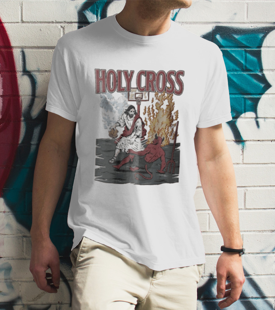 Holy Cross Basketball Player Versus Devil Duel T-Shirt