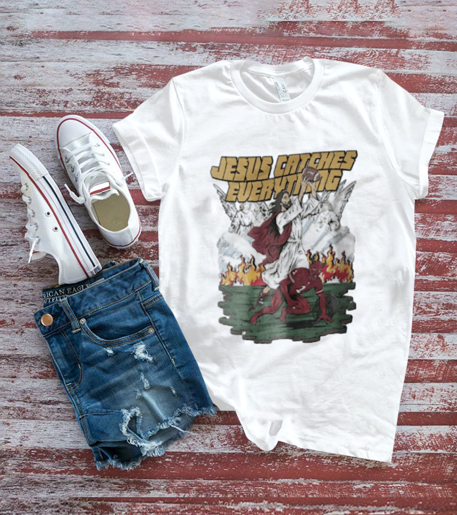 Jesus Catches Everything Angel Vs Devil Football Battle T-Shirt