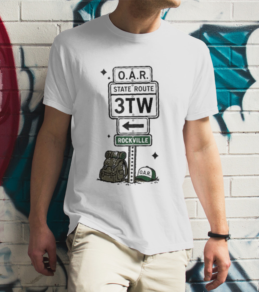 O.A.R. State Route 3TW Rockville Road Sign Backpack Adventure T-Shirt