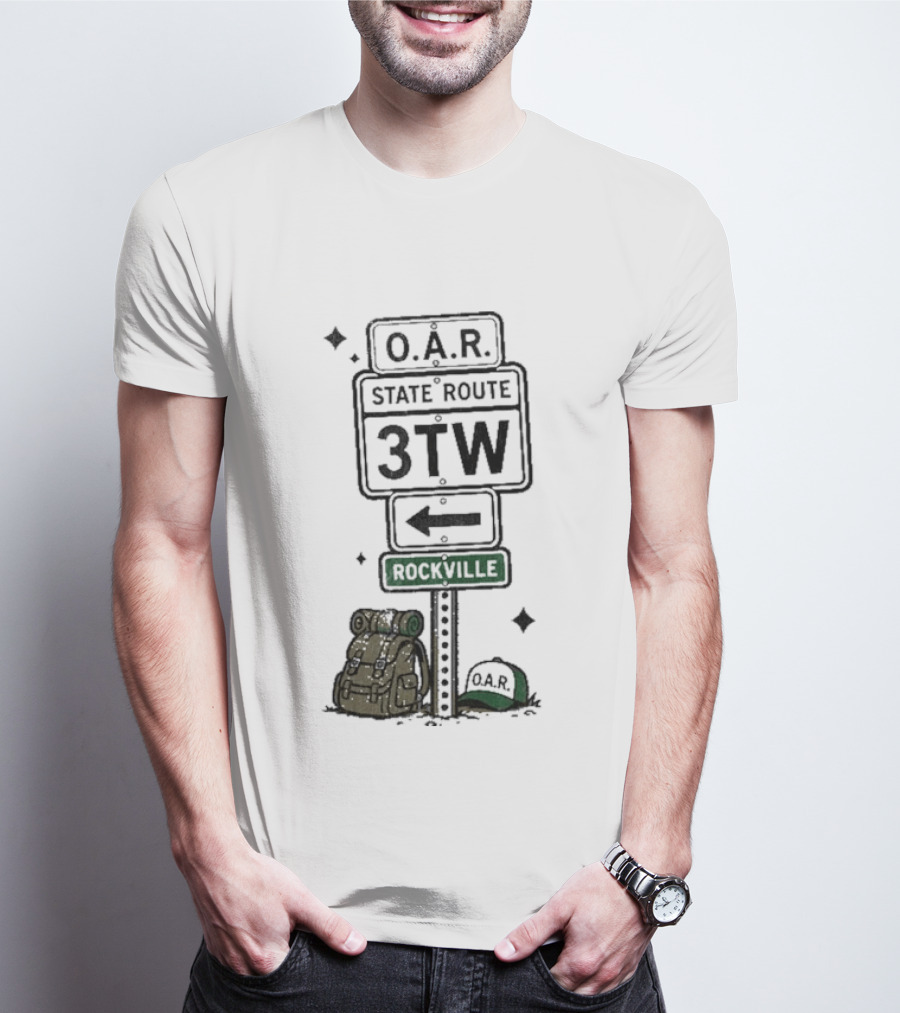 O.A.R. State Route 3TW Rockville Road Sign Backpack Adventure T-Shirt
