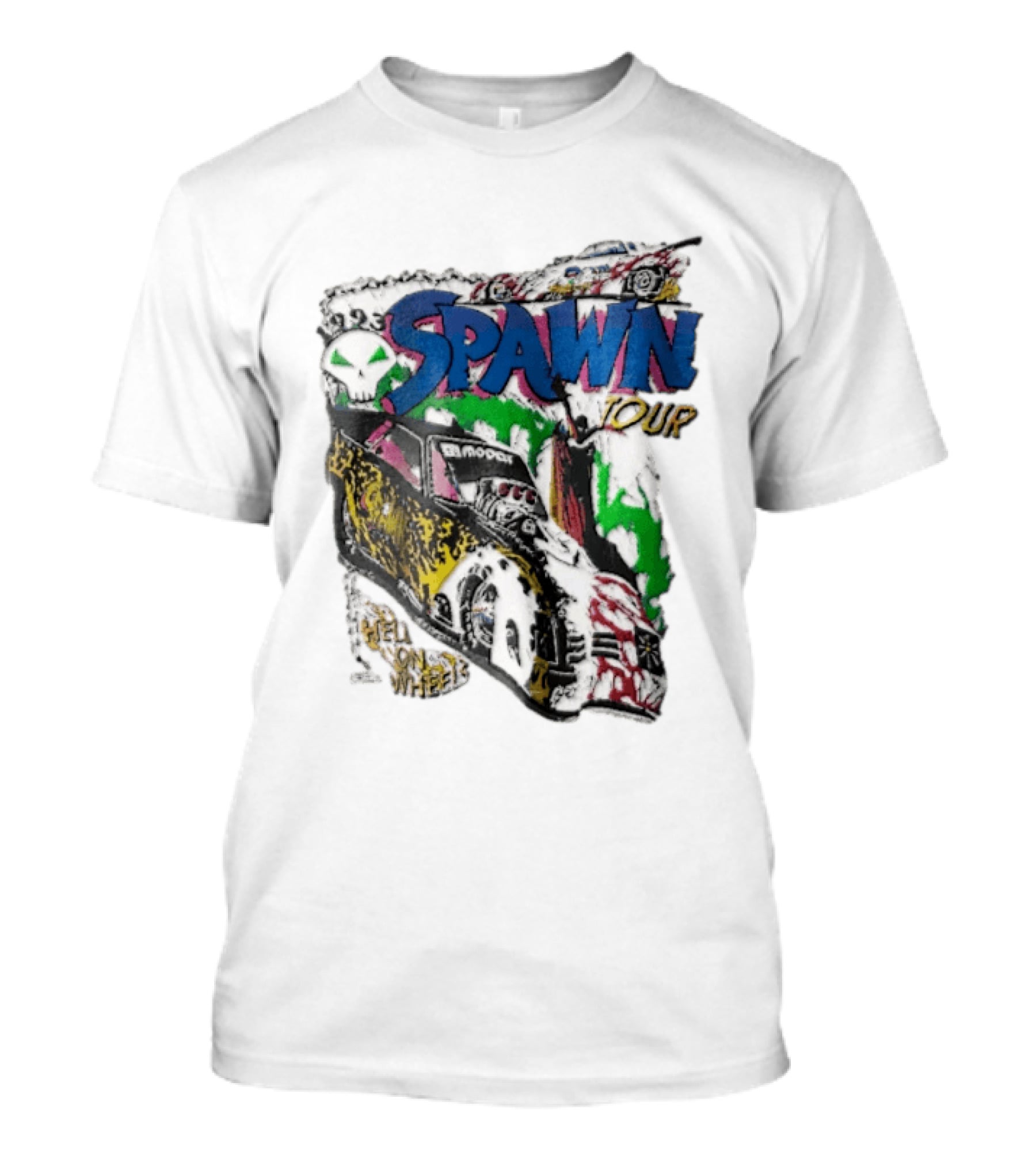 Spawn Tour Hell On Wheels Racing Car Skull Motif T-Shirt