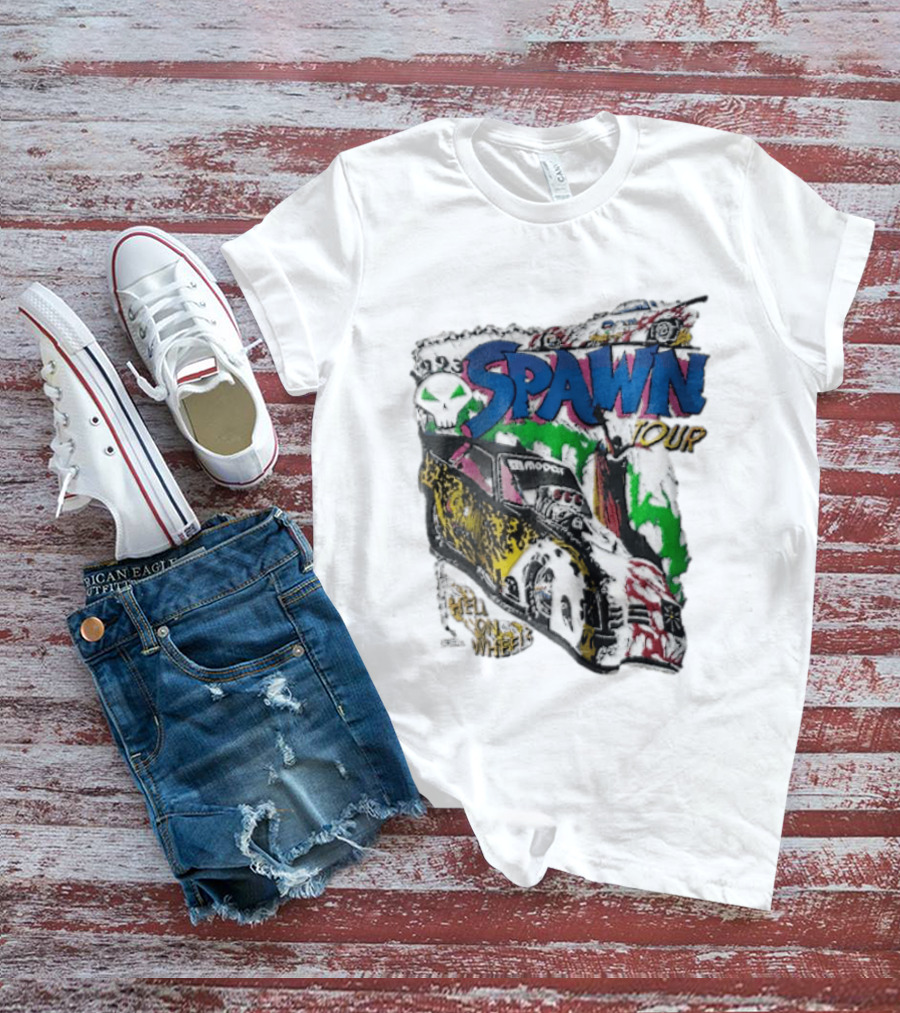 Spawn Tour Hell On Wheels Racing Car Skull Motif T-Shirt