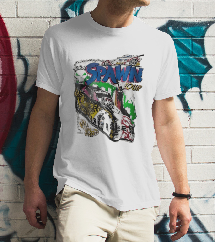 Spawn Tour Hell On Wheels Racing Car Skull Motif T-Shirt