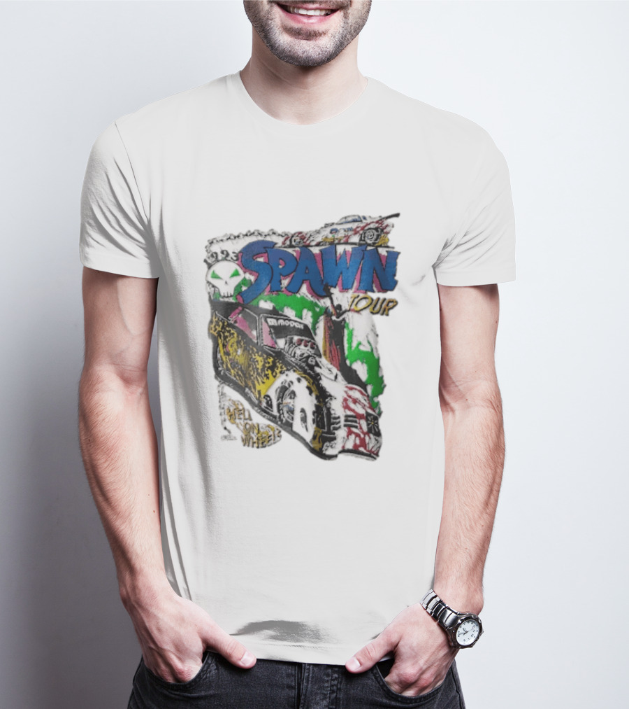 Spawn Tour Hell On Wheels Racing Car Skull Motif T-Shirt