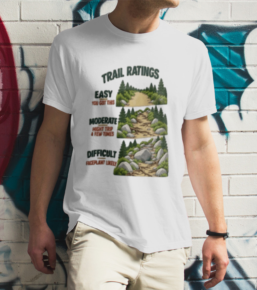 Trail Ratings Easy You Got This Moderate Might Trip A Few Times Difficult Acceptable Injury T-Shirt