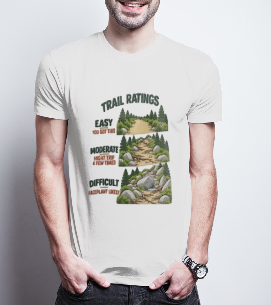 Trail Ratings Easy You Got This Moderate Might Trip A Few Times Difficult Acceptable Injury T-Shirt
