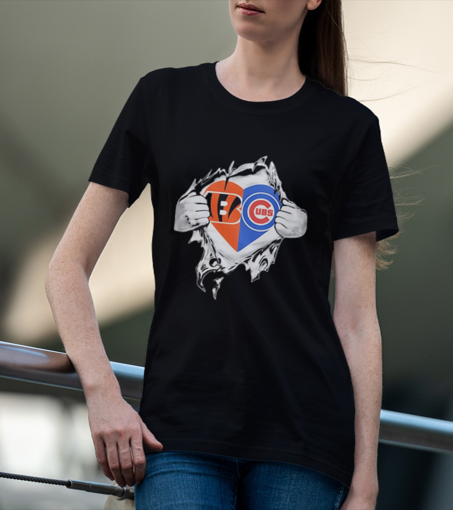 Bengals Cubs Split Heart Tattered T-Shirt