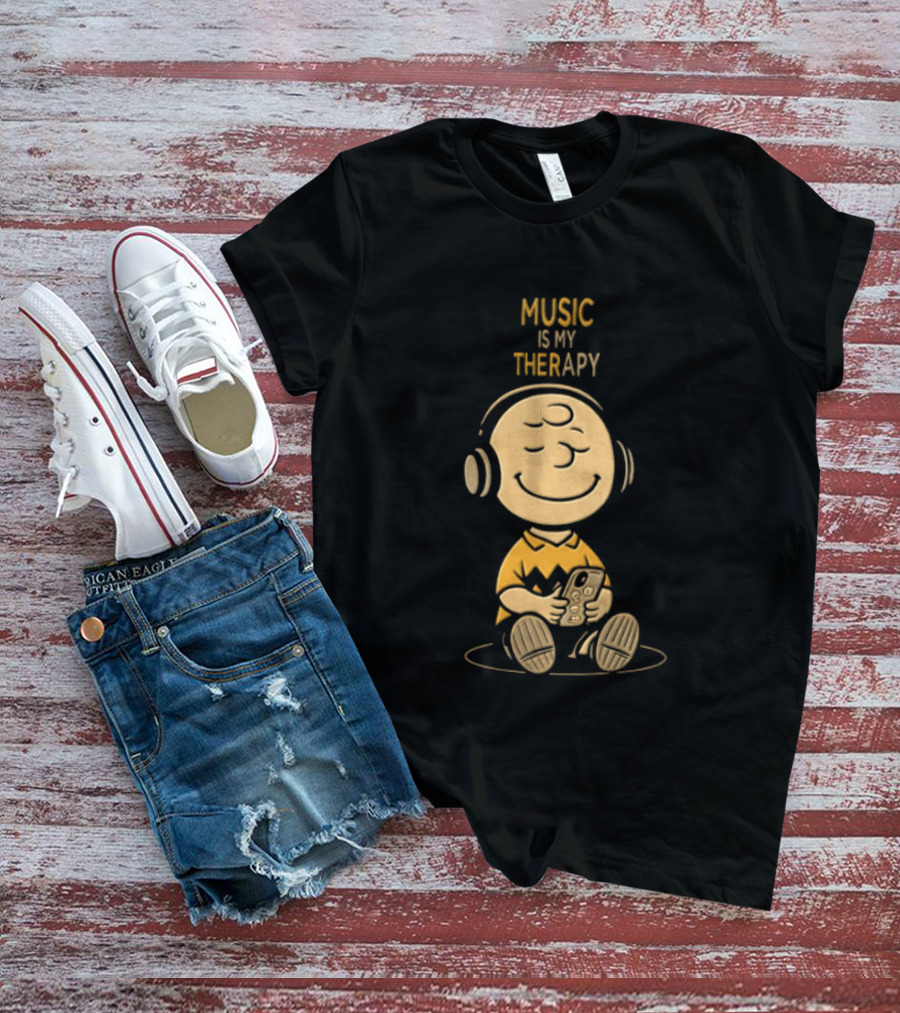 Charlie Brown Listening To Music Is My Therapy T-Shirt