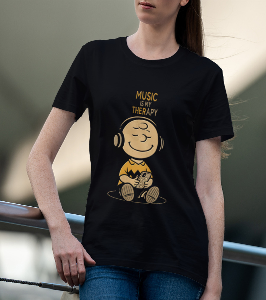 Charlie Brown Listening To Music Is My Therapy T-Shirt