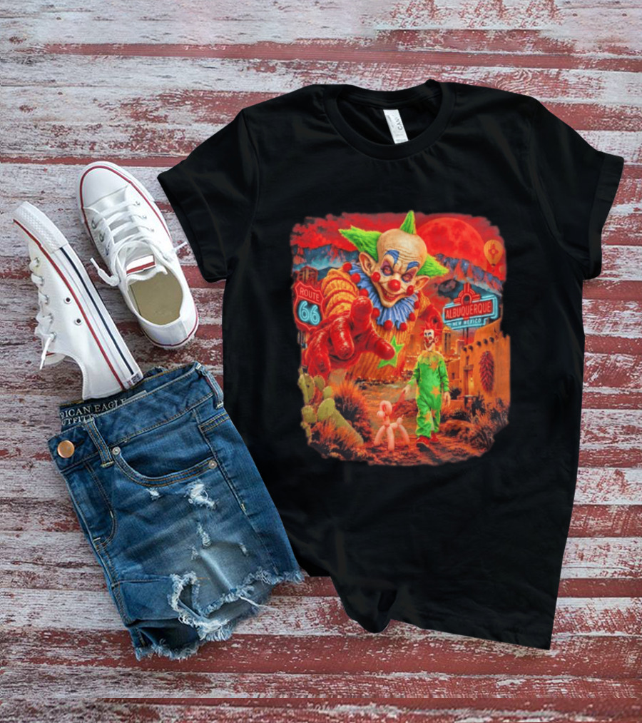Creepy Clown Route 66 Albuquerque New Mexico Halloween Red Sky 2026 T-Shirt
