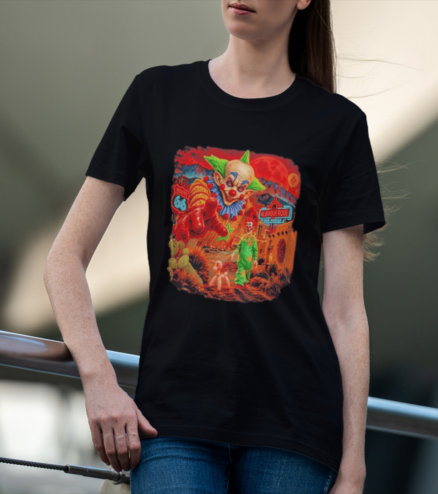 Creepy Clown Route 66 Albuquerque New Mexico Halloween Red Sky 2026 T-Shirt