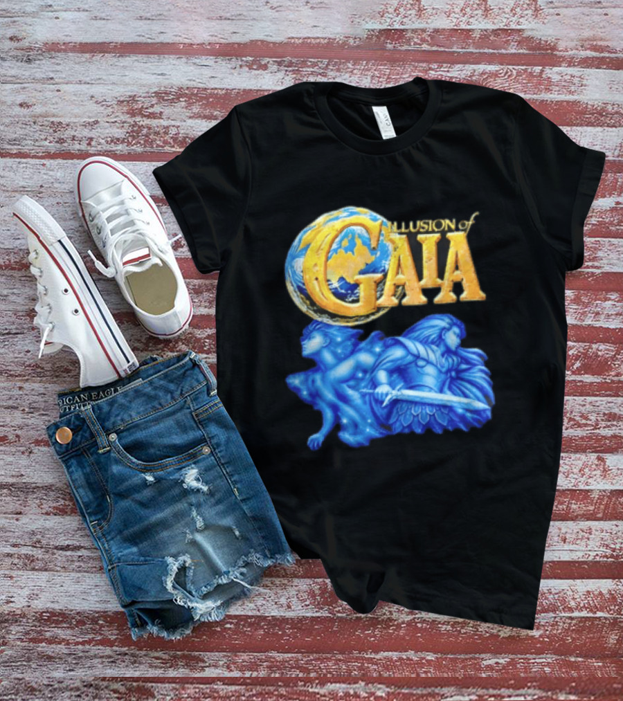 Illusion Of Gaia Earth Globe Blue Figures Sword T-Shirt