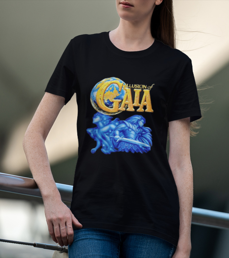 Illusion Of Gaia Earth Globe Blue Figures Sword T-Shirt