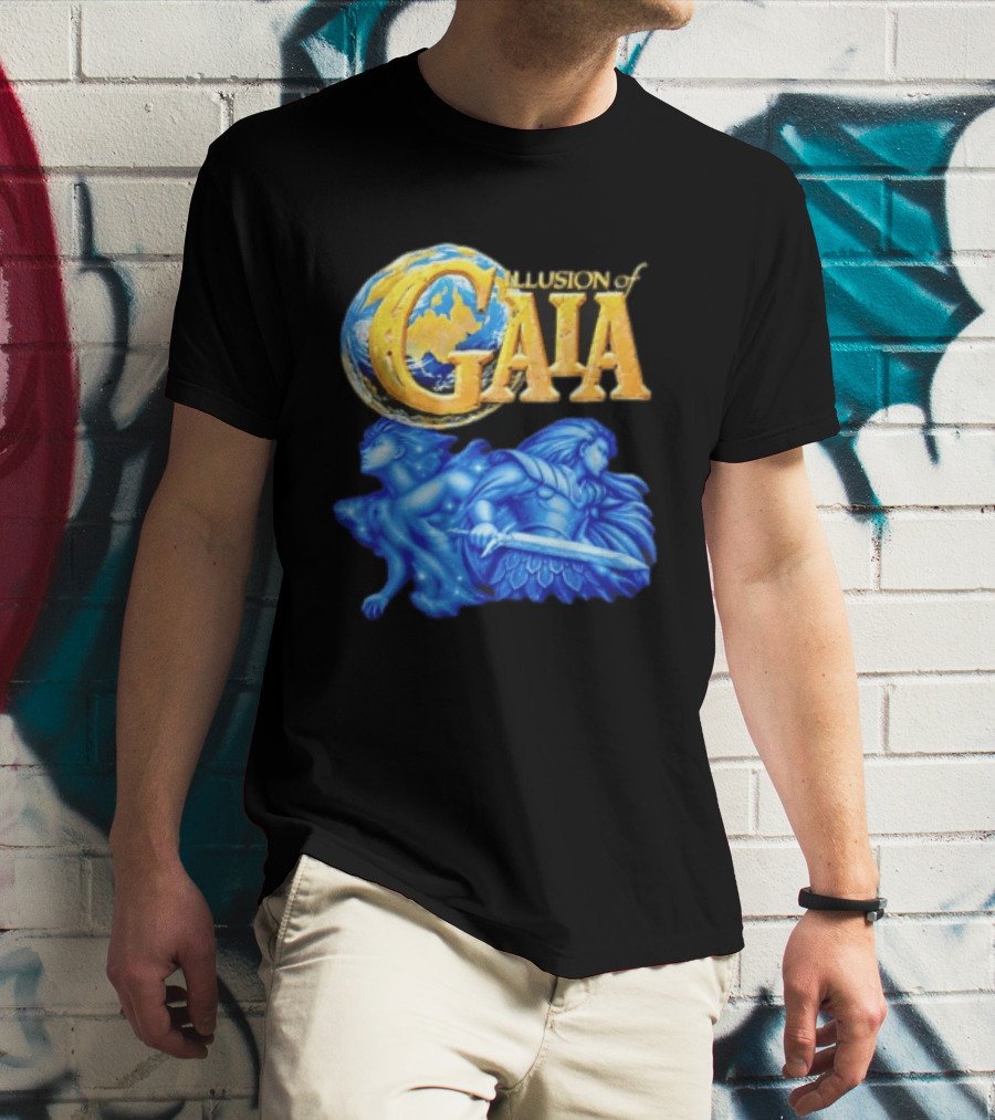 Illusion Of Gaia Earth Globe Blue Figures Sword T-Shirt