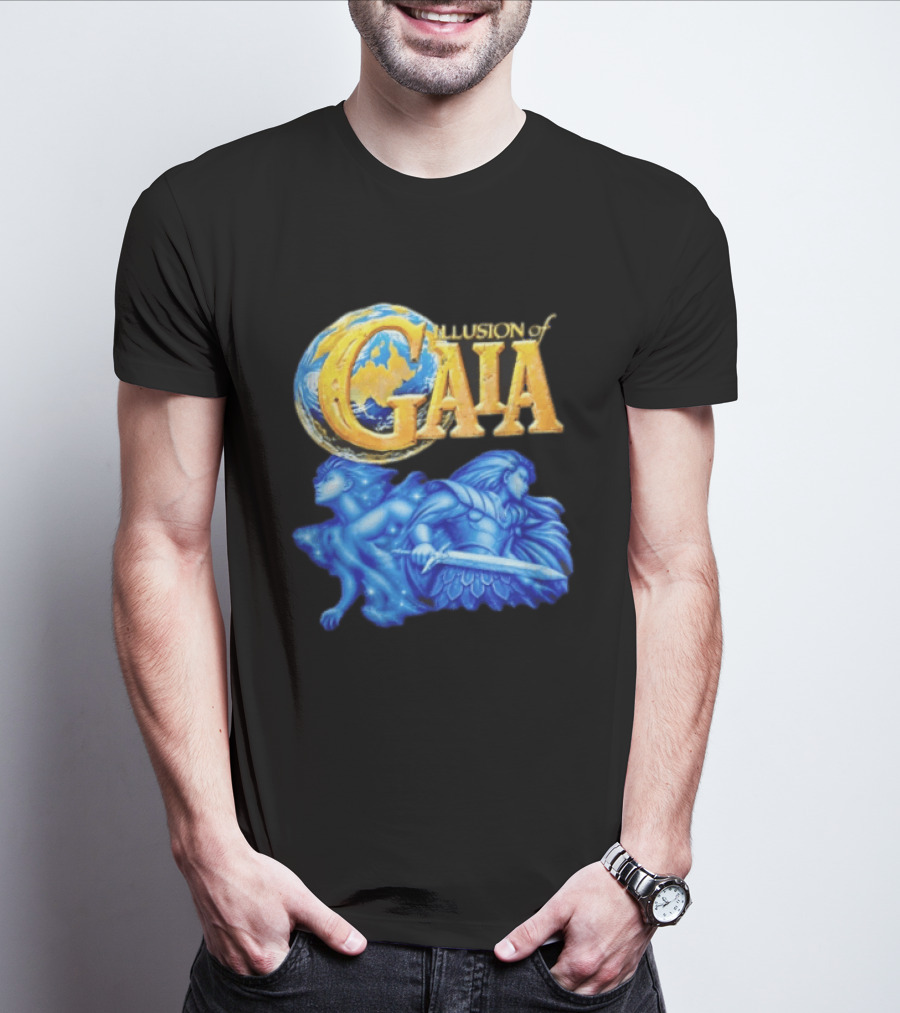Illusion Of Gaia Earth Globe Blue Figures Sword T-Shirt
