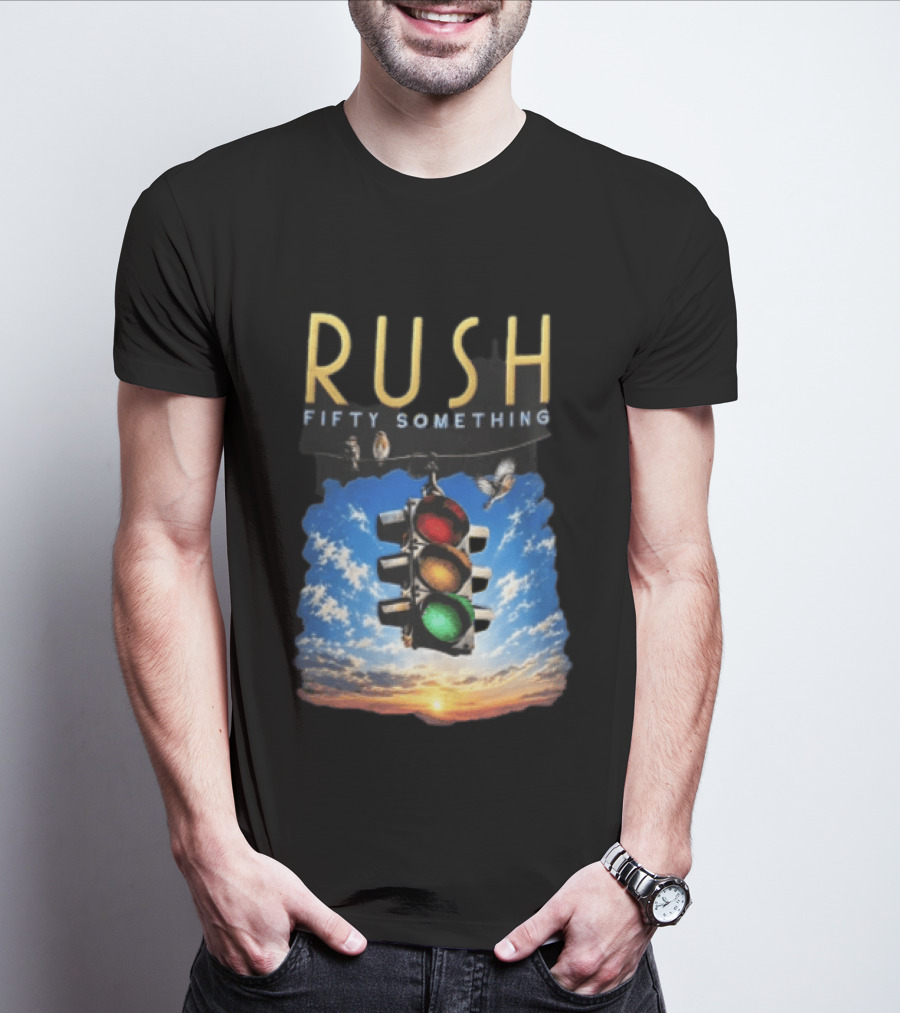 Rush Fifty Something Traffic Light Birds Blue Sky Sunset T-Shirt