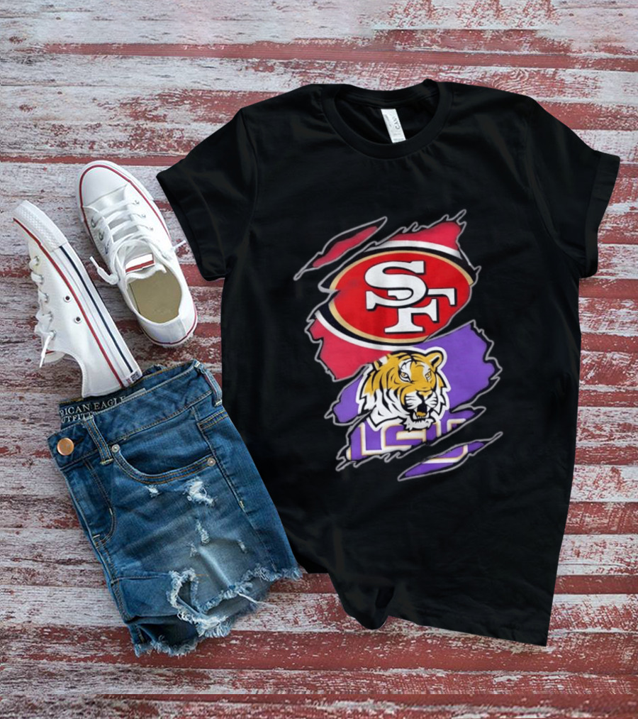 San Francisco 49ers SF And LSU Tigers Tiger Distressed T-Shirt