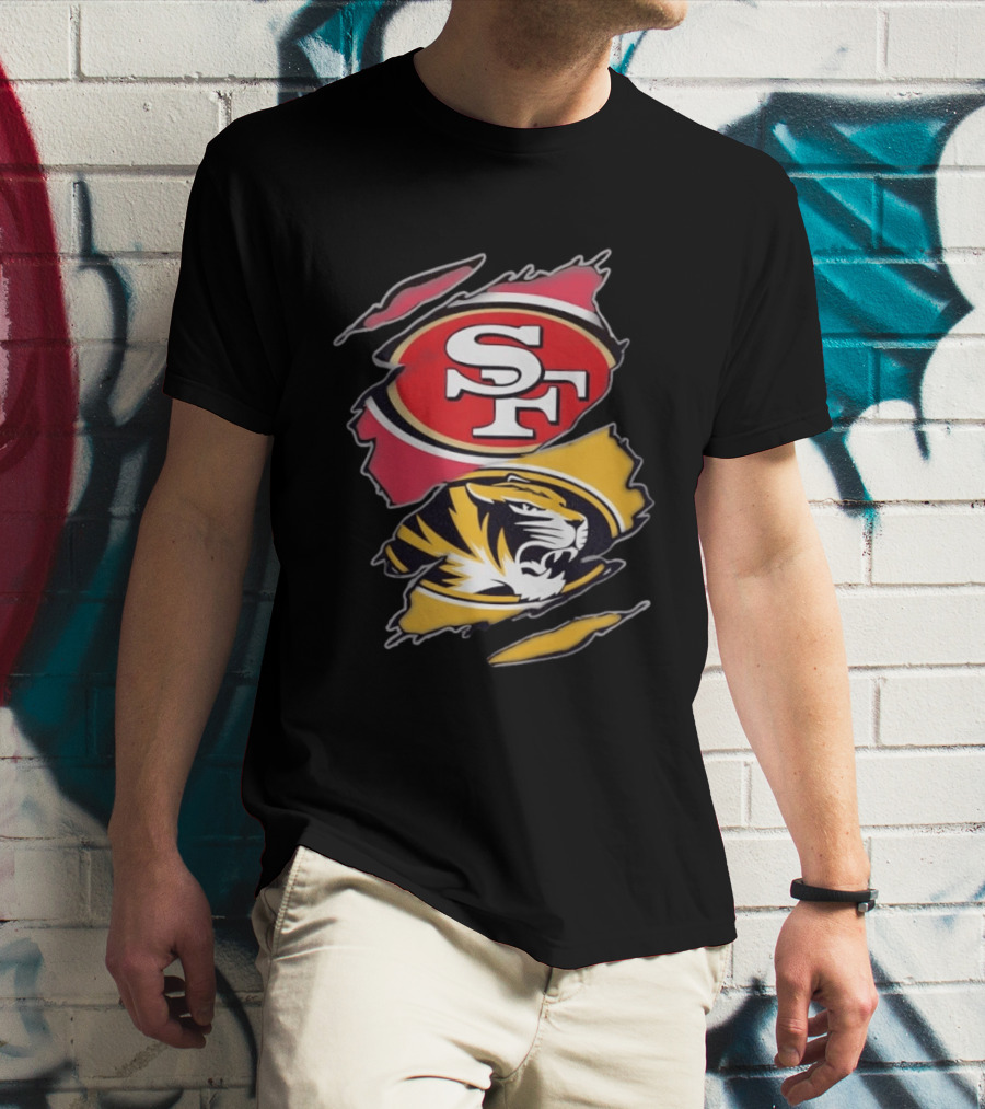 San Francisco 49ers Missouri Tigers Distressed Logo Rip Claw Marks T-Shirt