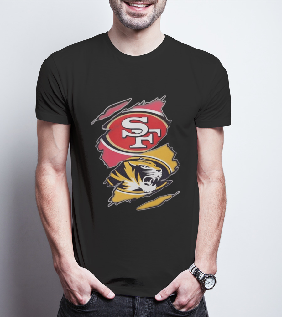 San Francisco 49ers Missouri Tigers Distressed Logo Rip Claw Marks T-Shirt