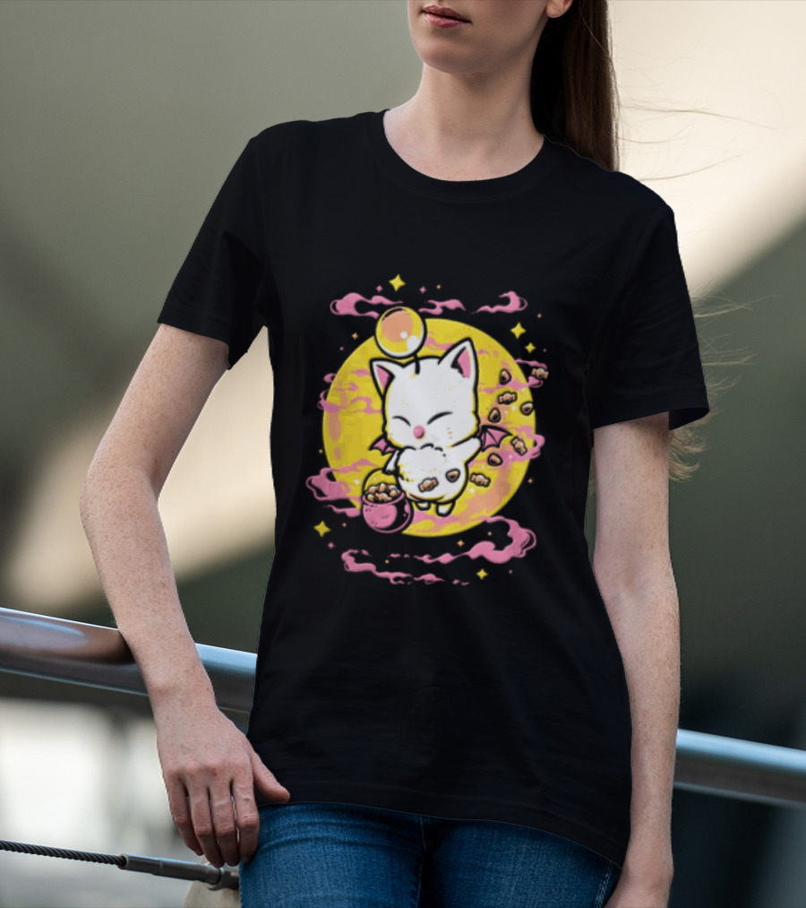 Moogle Cute Character With Candy Bucket And Glowing Yellow T-Shirt