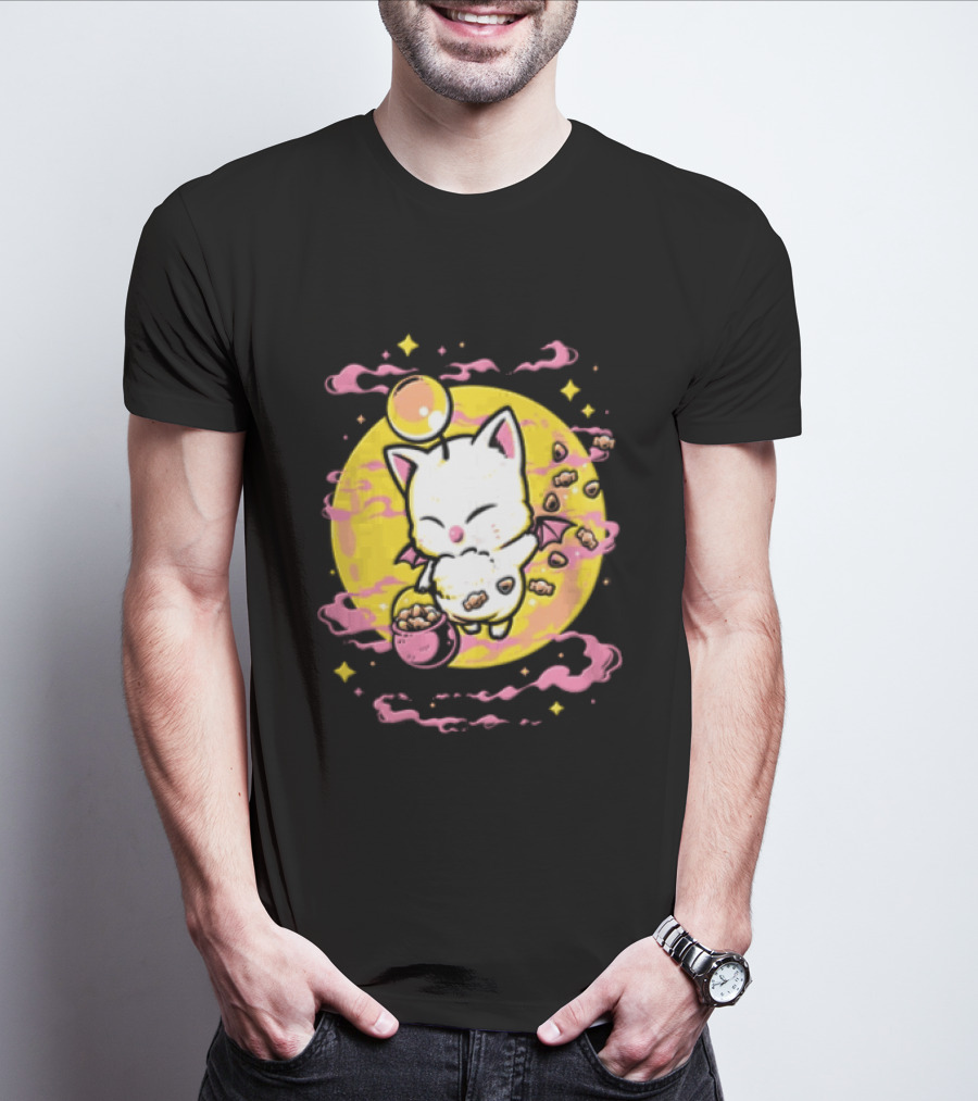 Moogle Cute Character With Candy Bucket And Glowing Yellow T-Shirt