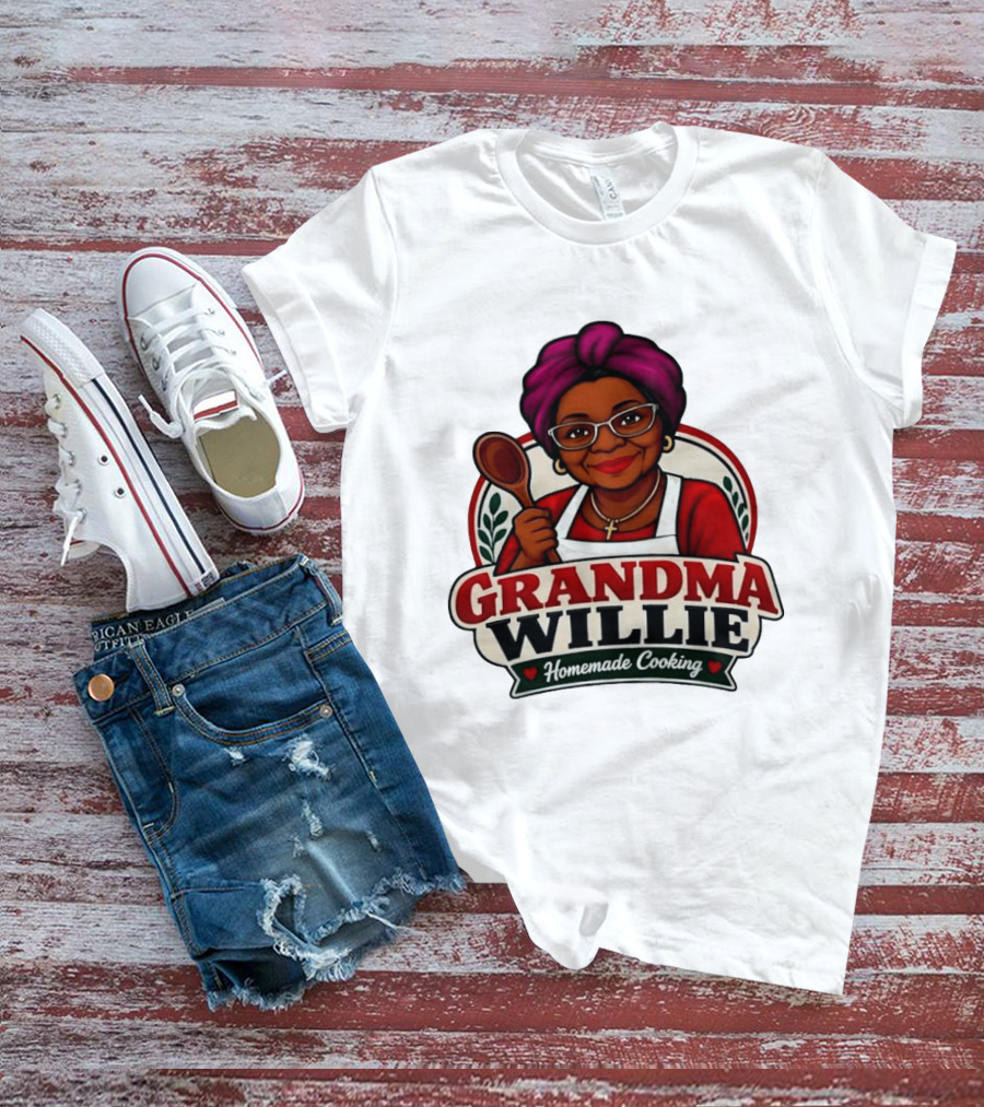 Grandma Willie Homemade Cooking Kitchen Apron Vector T-Shirt
