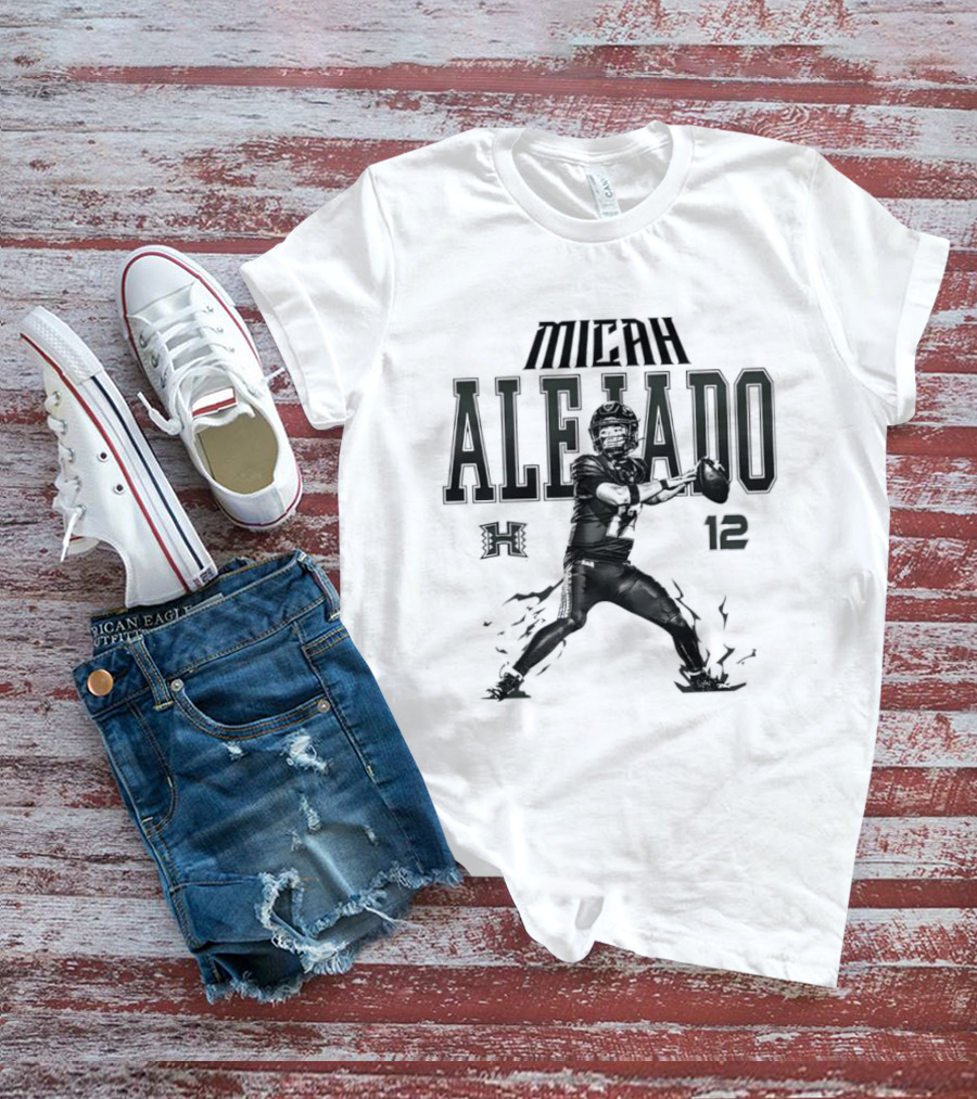 NCAA Football Micah Alejado No 12 Hawaii Rainbow Warriors Collage T-Shirt