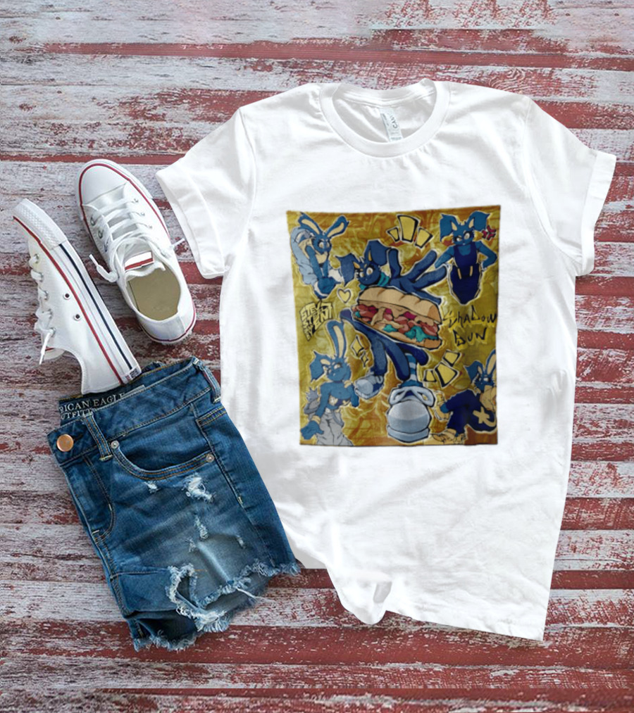 Shadow Bun Blue Rabbit Characters With Sandwich And Stevobeni T-Shirt