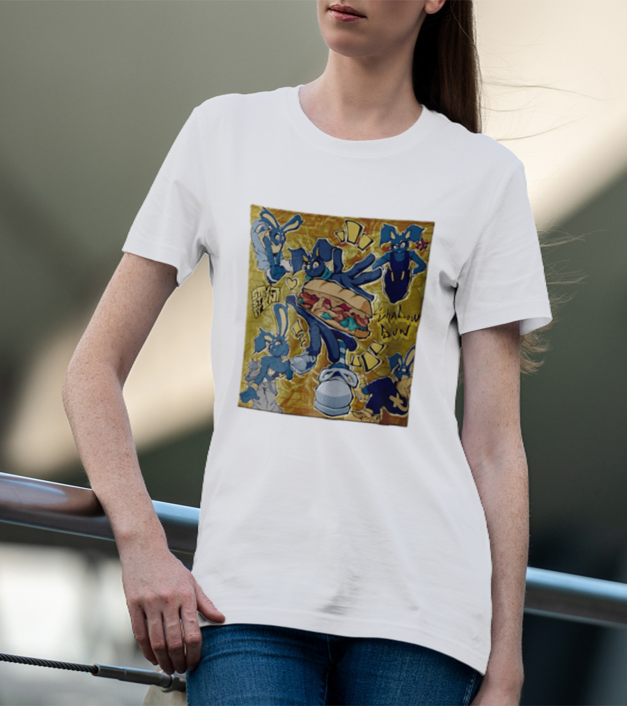 Shadow Bun Blue Rabbit Characters With Sandwich And Stevobeni T-Shirt