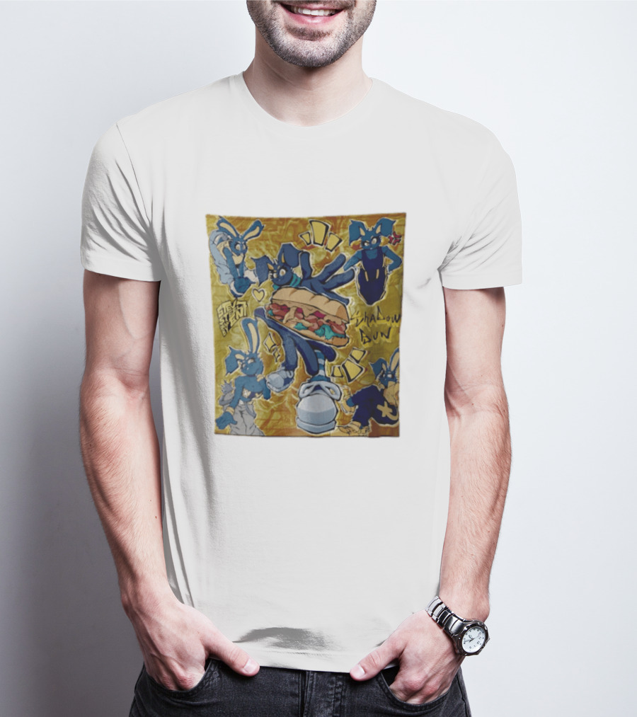 Shadow Bun Blue Rabbit Characters With Sandwich And Stevobeni T-Shirt