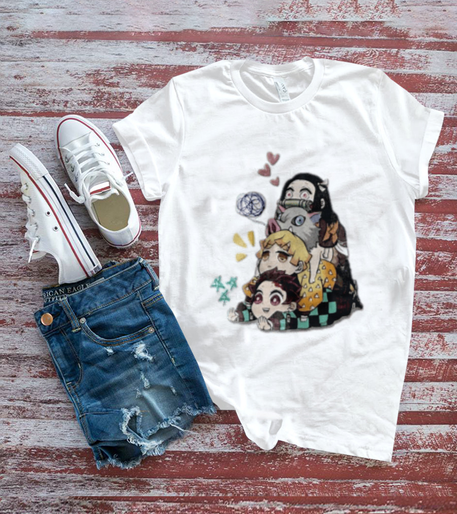 Tanjiro Kamado Zenitsu Agatsuma Inosuke Hashibira Nezuko Hearts Demon Slayer T-Shirt