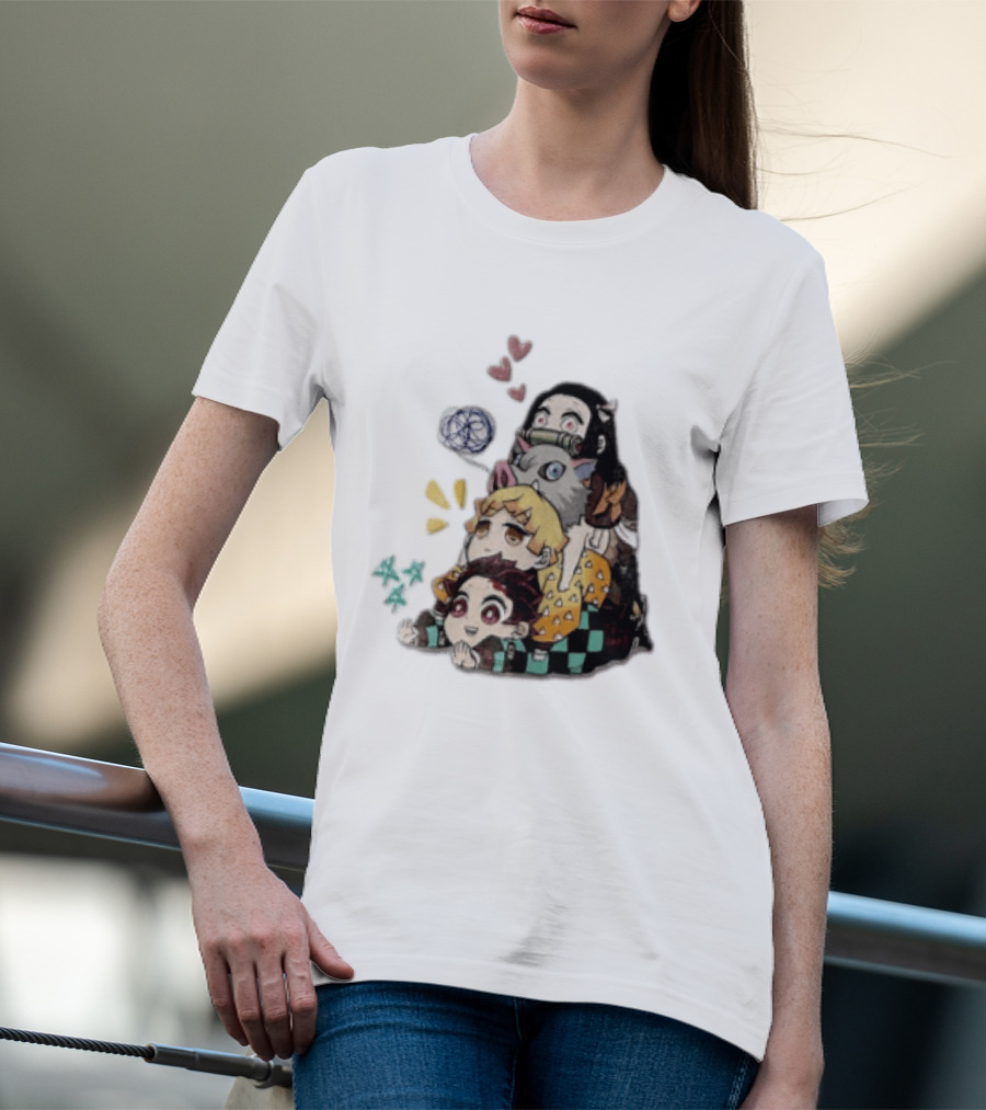 Tanjiro Kamado Zenitsu Agatsuma Inosuke Hashibira Nezuko Hearts Demon Slayer T-Shirt