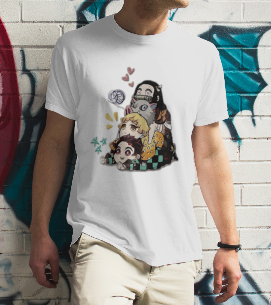 Tanjiro Kamado Zenitsu Agatsuma Inosuke Hashibira Nezuko Hearts Demon Slayer T-Shirt