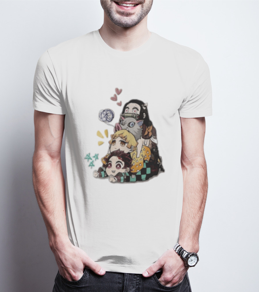 Tanjiro Kamado Zenitsu Agatsuma Inosuke Hashibira Nezuko Hearts Demon Slayer T-Shirt