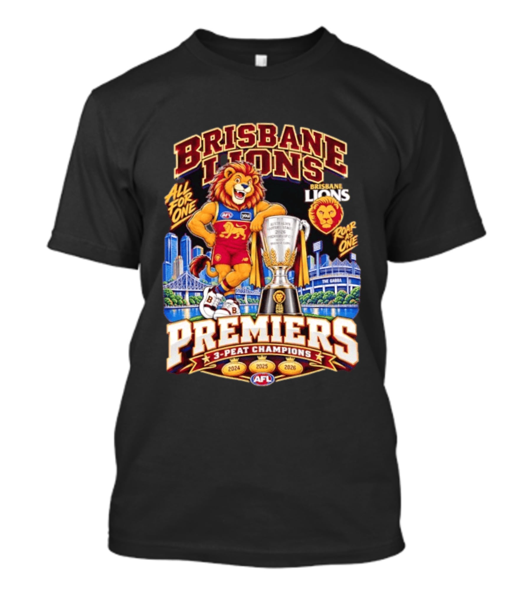 Brisbane Lions 2026 AFL Premiers 3 Peat Champions Roar As One T-Shirt