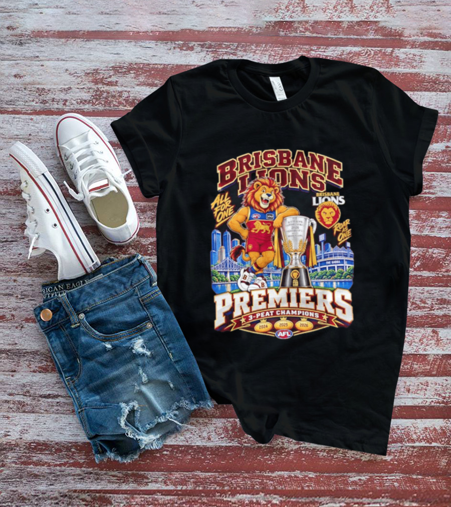 Brisbane Lions 2026 AFL Premiers 3 Peat Champions Roar As One T-Shirt