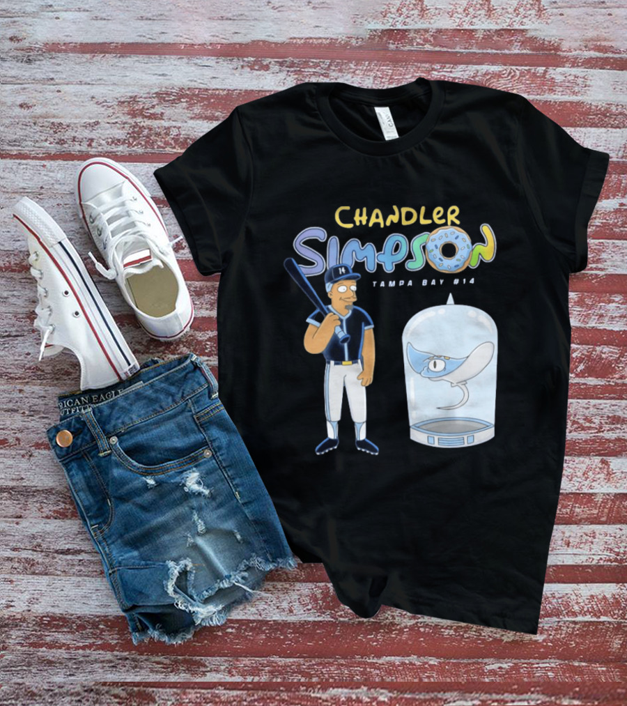 Chandler Simpson Tampa Bay Rays Cartoon Character #14 With Baseball Bat And Manta Ray T-Shirt