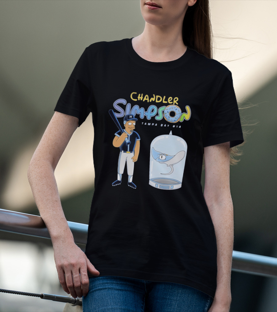 Chandler Simpson Tampa Bay Rays Cartoon Character #14 With Baseball Bat And Manta Ray T-Shirt