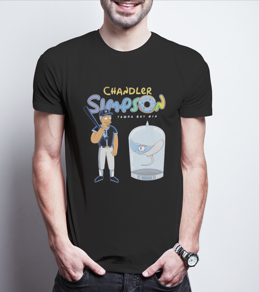 Chandler Simpson Tampa Bay Rays Cartoon Character #14 With Baseball Bat And Manta Ray T-Shirt