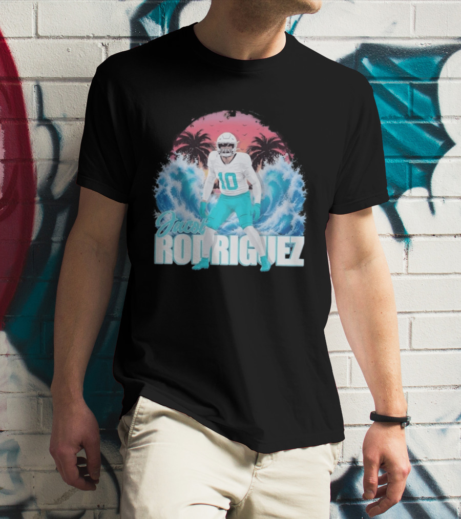 Jacob Rodriguez Miami Dolphins Tidal Wave Football Player Tropical T-Shirt